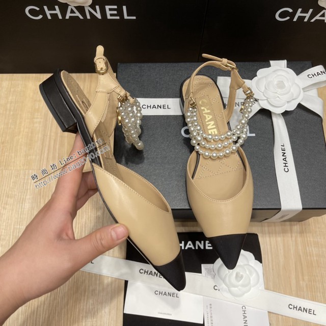 chanel2022最新爆款珍珠涼鞋 香奈兒尖頭平跟涼鞋 dx3348